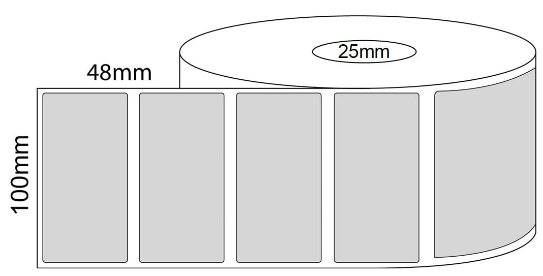 100x48mm Direct Thermal Labels - 25mm core roll - Barcode Print