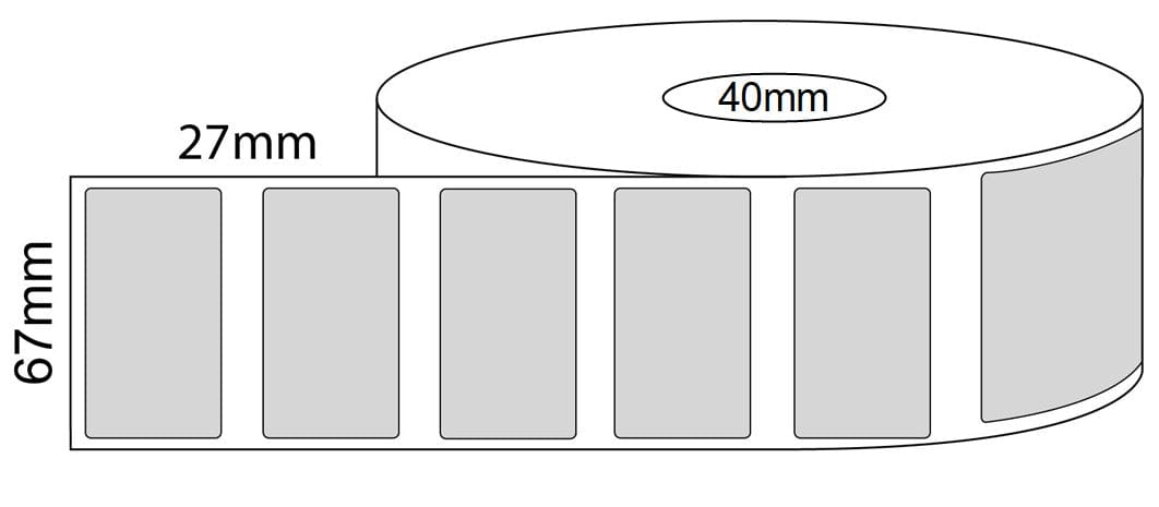 67x27mm Thermal Transfer Labels - 40mm Core - 1,00 Labels Per Roll - Barcode Print