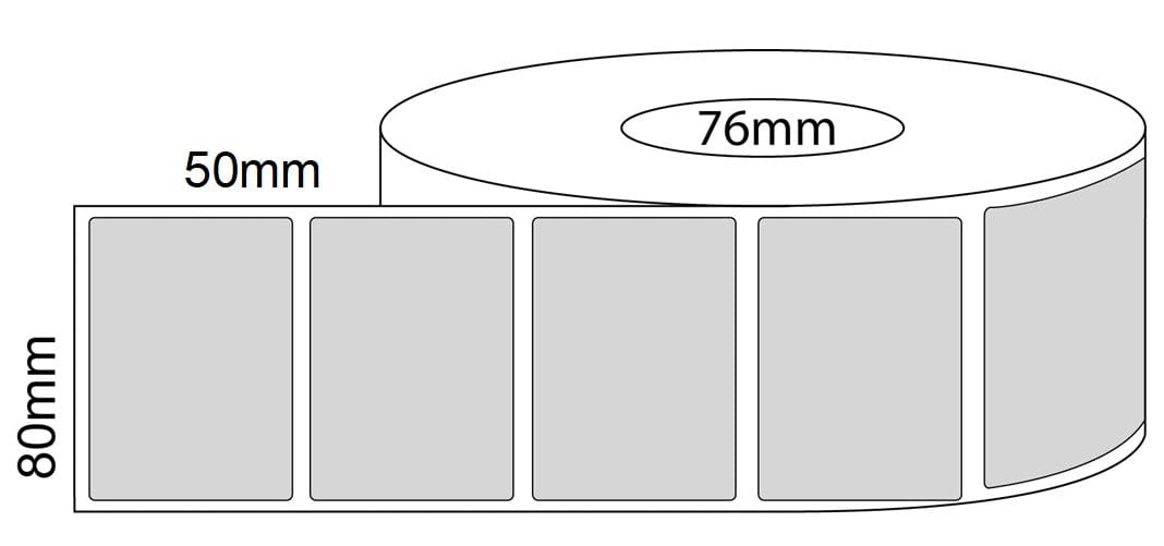80x50mm Direct Thermal Labels - 76 millimeter core roll - 3,000 Labels per Roll - Barcode Print