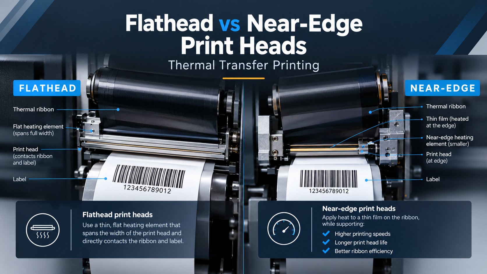 The differences between flathead and near-edge print heads in thermal transfer printing