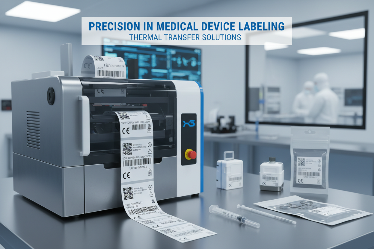 Thermal transfer label printing for medical device labeling
