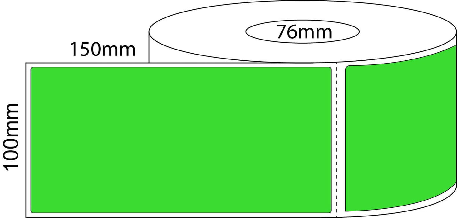 100x150mm Direct Thermal Labels -  Green - 76mm core roll - Barcode Print