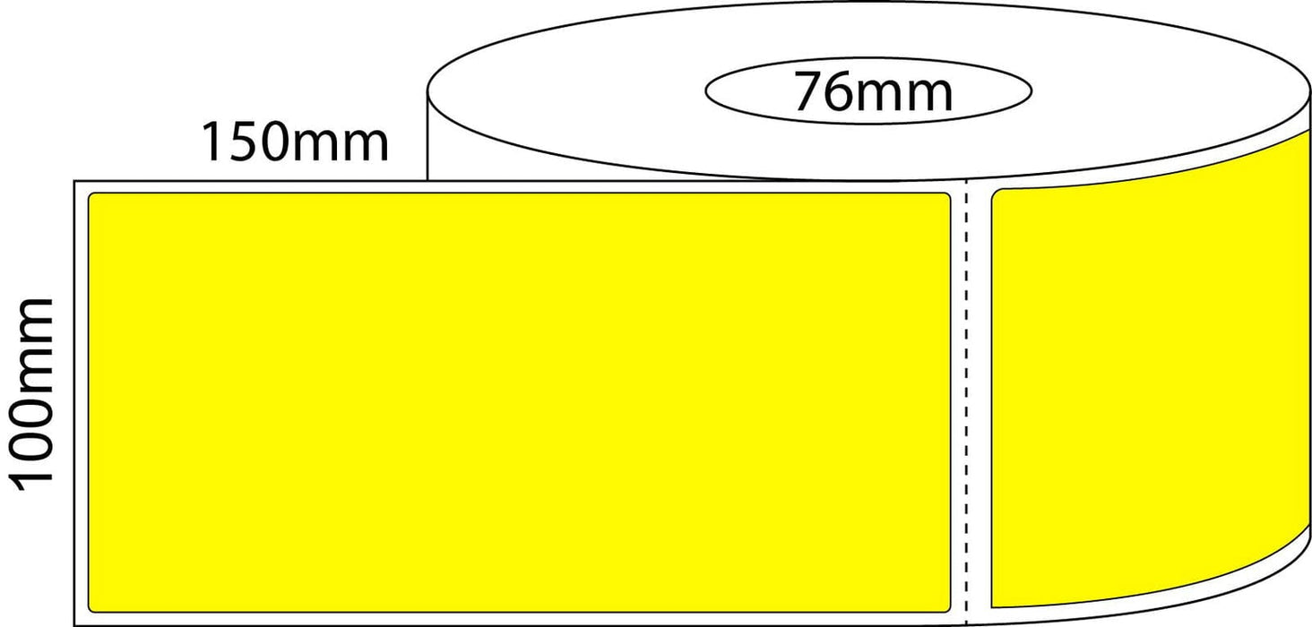 100x150mm Direct Thermal Labels - Yellow - 76mm core roll - Barcode Print