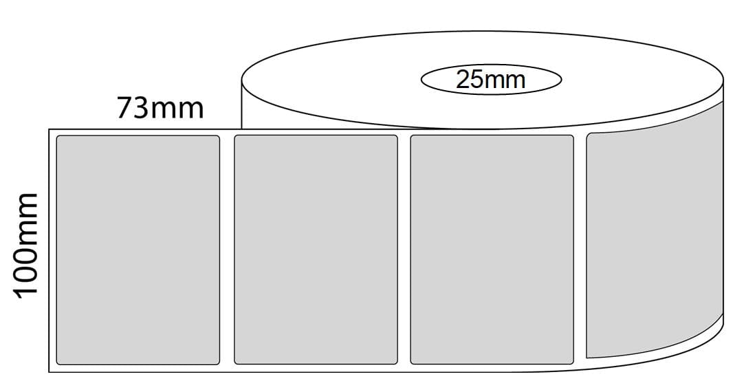 100x73mm Thermal Transfer Labels - 25mm core roll - Barcode Print