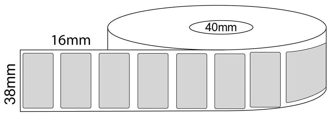 38x16mm Thermal Transfer Labels 40mm core roll - Barcode Print