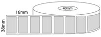 38x16mm Thermal Transfer Labels 40mm core roll - Barcode Print