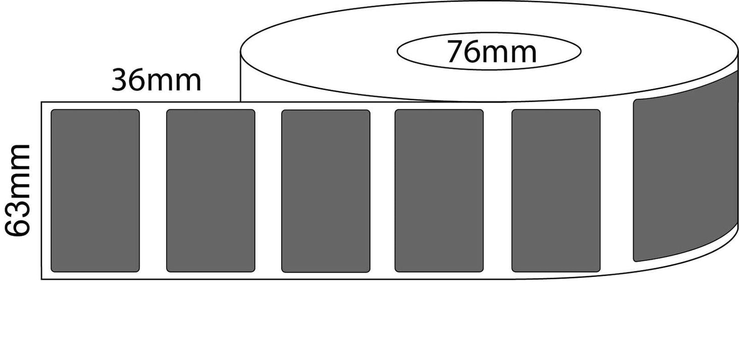 63x36mm Thermal Transfer Labels - Grey - 76 mm Core - 4,500 Labels per Roll - Barcode Print