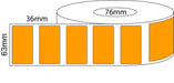 63x36mm Thermal Transfer Labels - Orange - 76 mm Core - 4,500 Labels per Roll - Barcode Print
