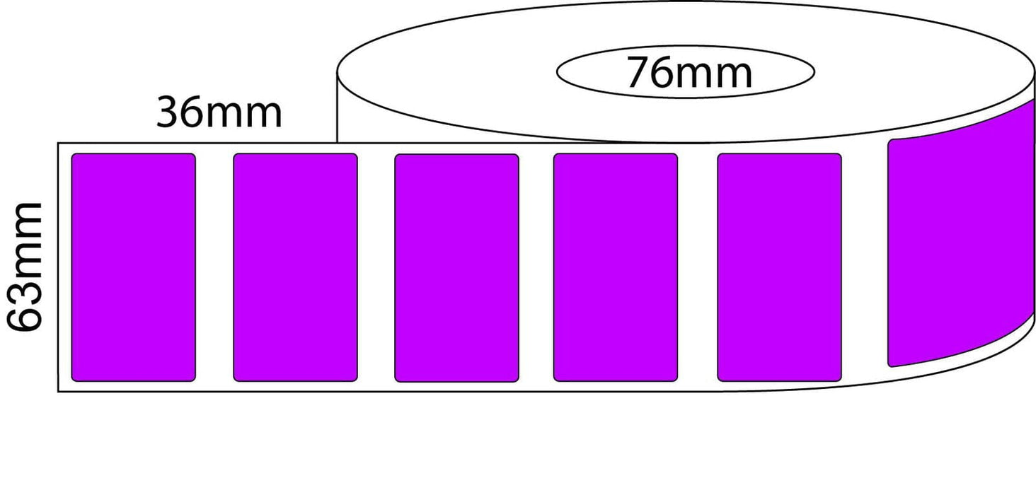63x36mm Thermal Transfer Labels - Purple - 76 mm Core - 4,500 Labels per Roll - Barcode Print