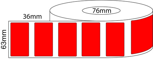 63x36mm Thermal Transfer Labels - Red - 76 mm Core - 4,500 Labels per Roll - Barcode Print