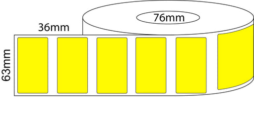 63x36mm Thermal Transfer Labels - Yellow - 76 mm Core - 4,500 Labels per Roll - Barcode Print