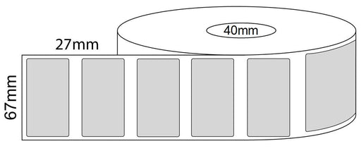 67x27mm Thermal Transfer Labels - 40mm Core - 1,00 Labels Per Roll - Barcode Print