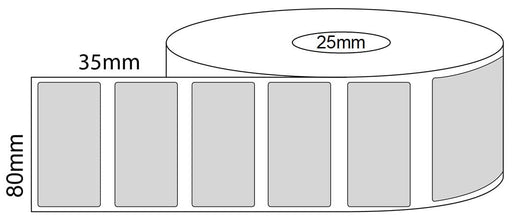 80x35mm Thermal Transfer Labels - 25mm Core Roll - 2,00 Labels per Roll -  Barcode Print
