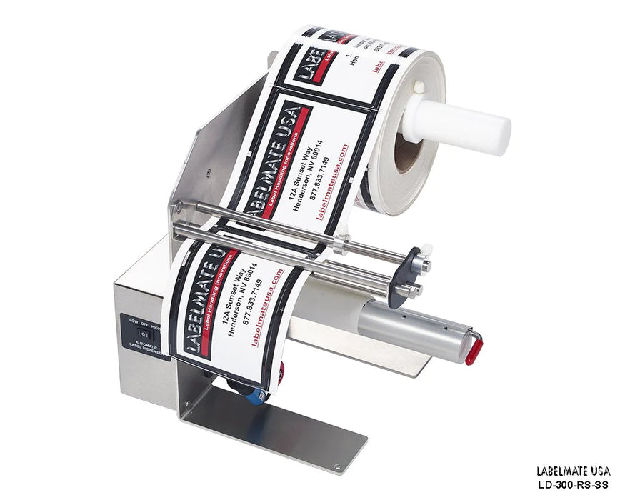 LD-300-RS Label Dispenser. Reflective Sensor. 8.5" Width. Stainelss Steel Chassis & Cover. Not for Transparent Labels.